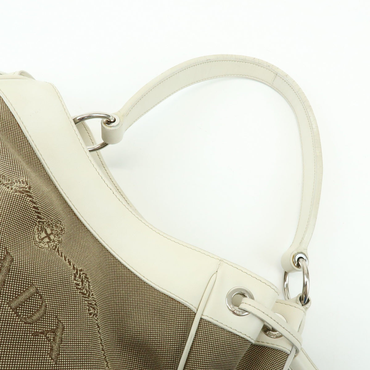 Prada Triangle Shoulder Bag - Beige Ivory, Nylon Jacquard Leather