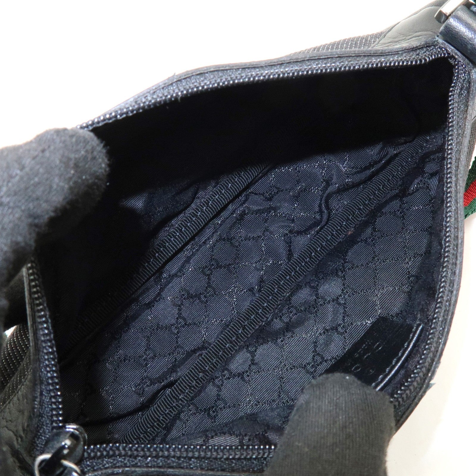 Gucci Hand Bag - Black, Denim, Leather 