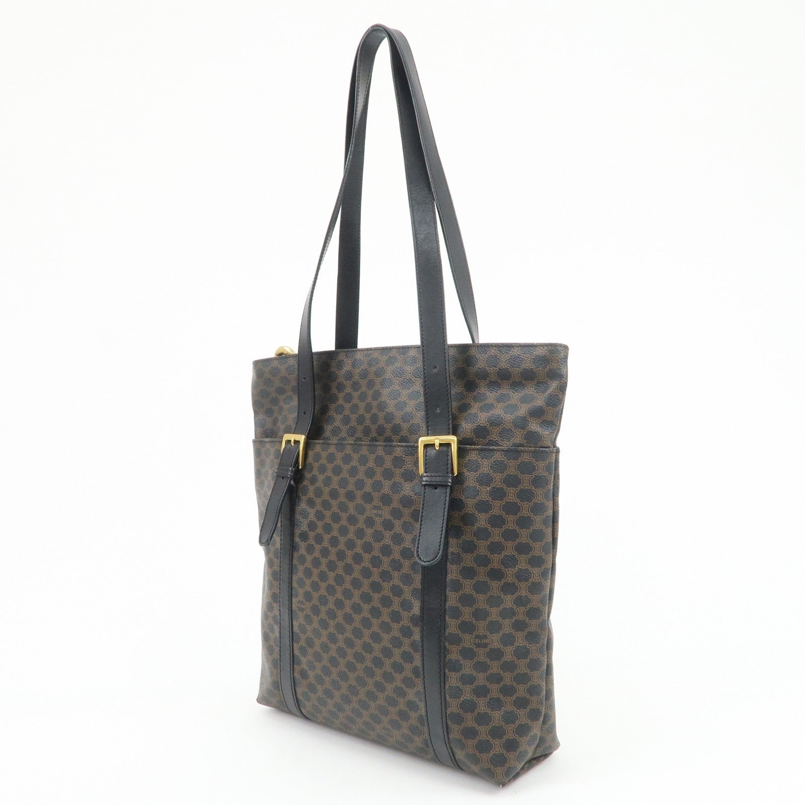 Celine Macadam Logo Tote Bag - Black and Brown, PVC Coated Canvas and Leather 
