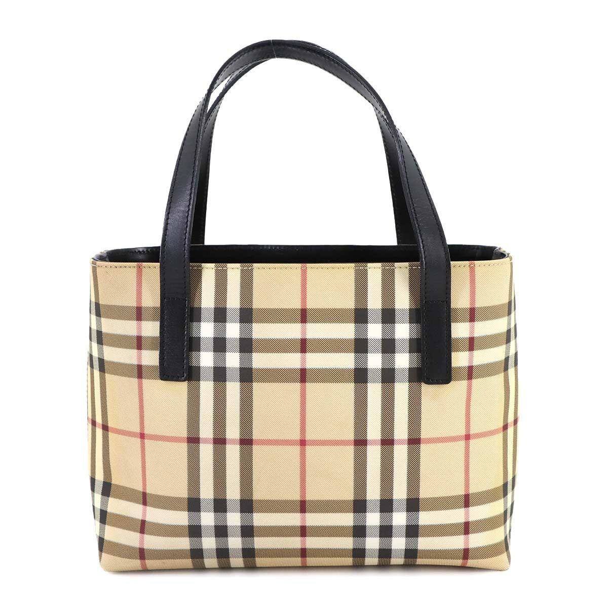 Burberry Plaid Hand Bag - Beige, Black, PVC, Leather