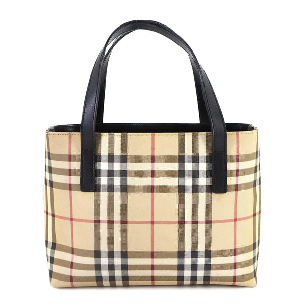 Burberry Plaid Hand Bag - Beige, Black, PVC, Leather