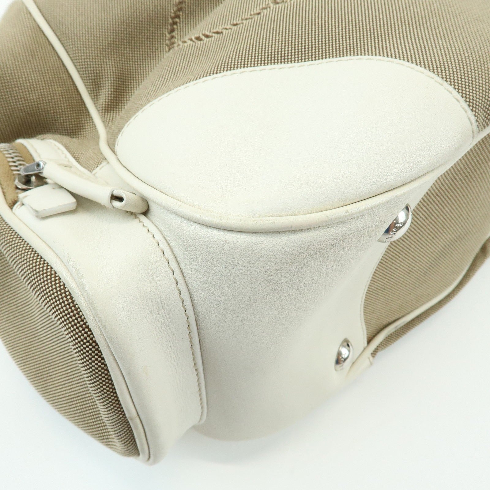 Prada Triangle Logo Shoulder Bag - Beige Ivory, Nylon Jacquard Leather
