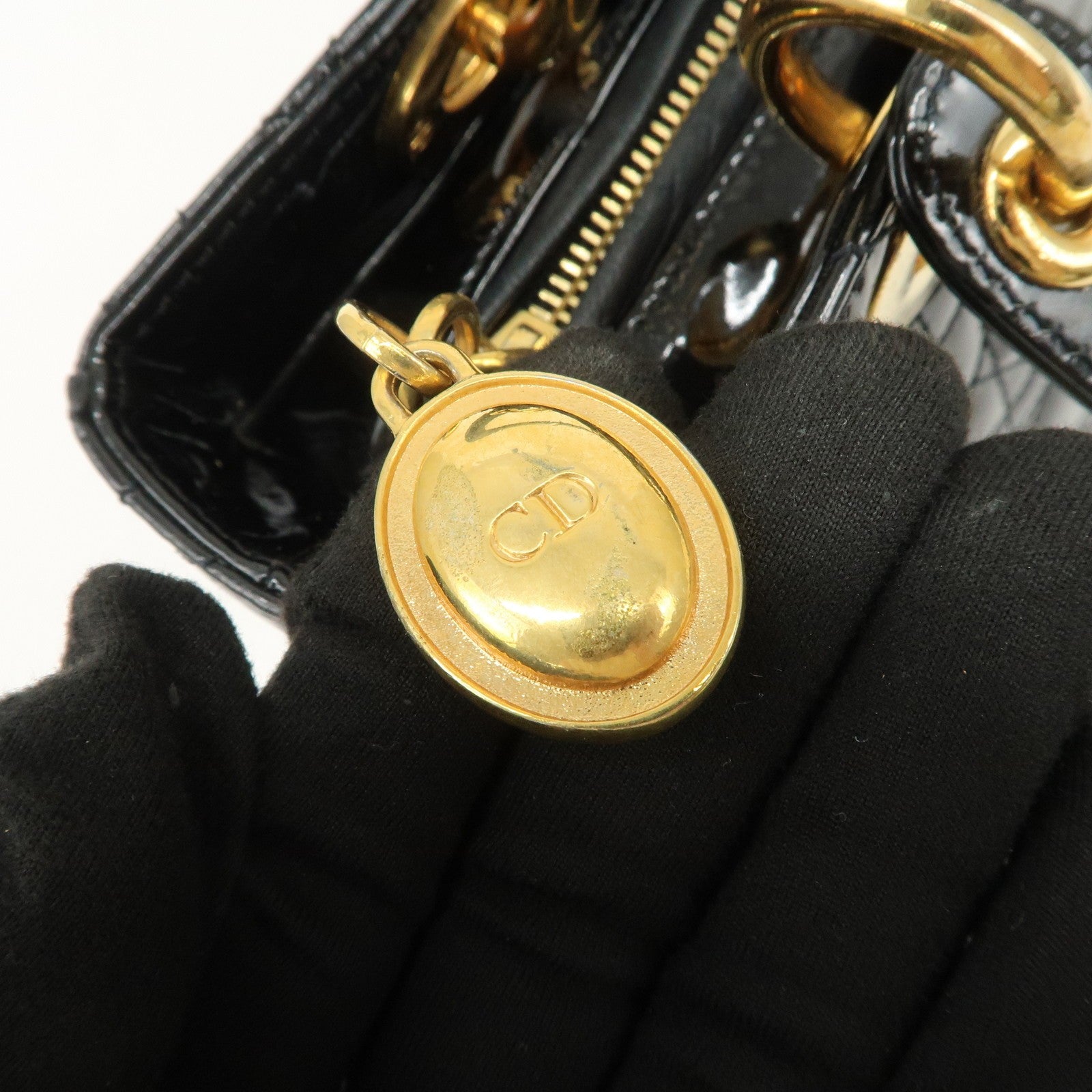 Christian Dior Lady Dior 2Way Hand Bag - Black, Patent Leather