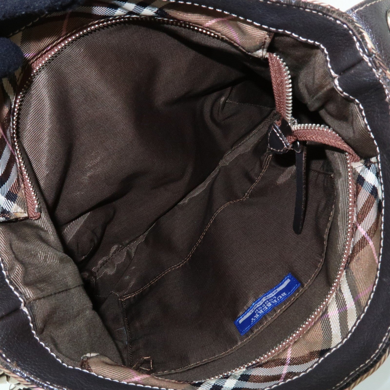 Burberry Nova Plaid Shoulder Bag - Brown, Canvas, Leather
