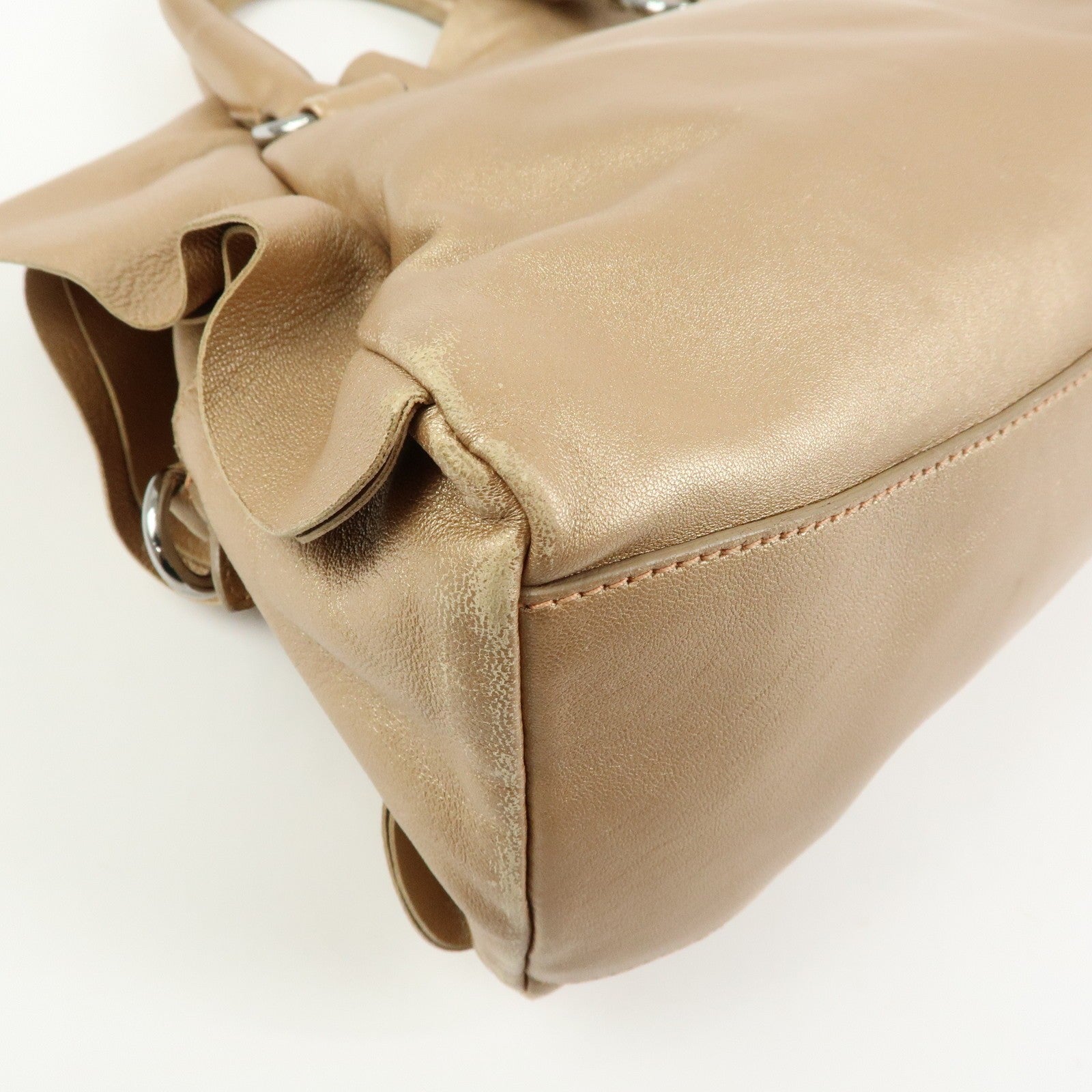 Prada Frilled Leather Tote Bag - Champagne Gold, Leather