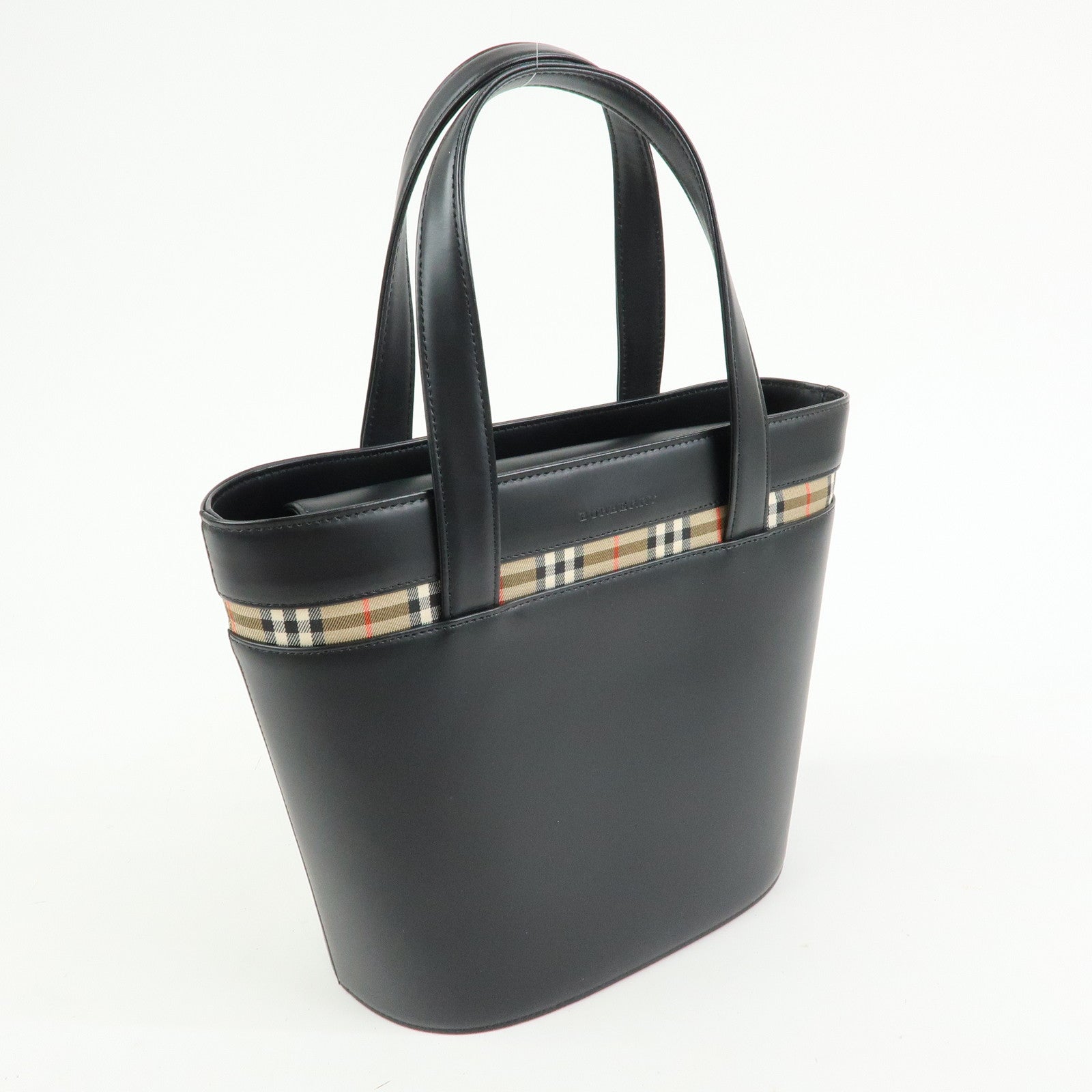 Burberry Nova Plaid Tote Bag - Black, Leather and Canvas