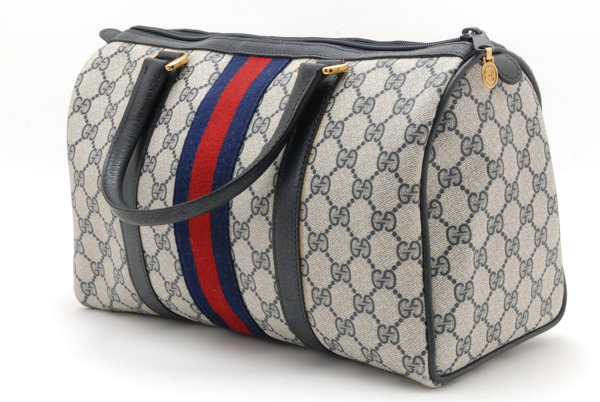 Gucci Vintage GG Supreme Sherry Line Web PVC Boston Hand Bag - Brown, PVC