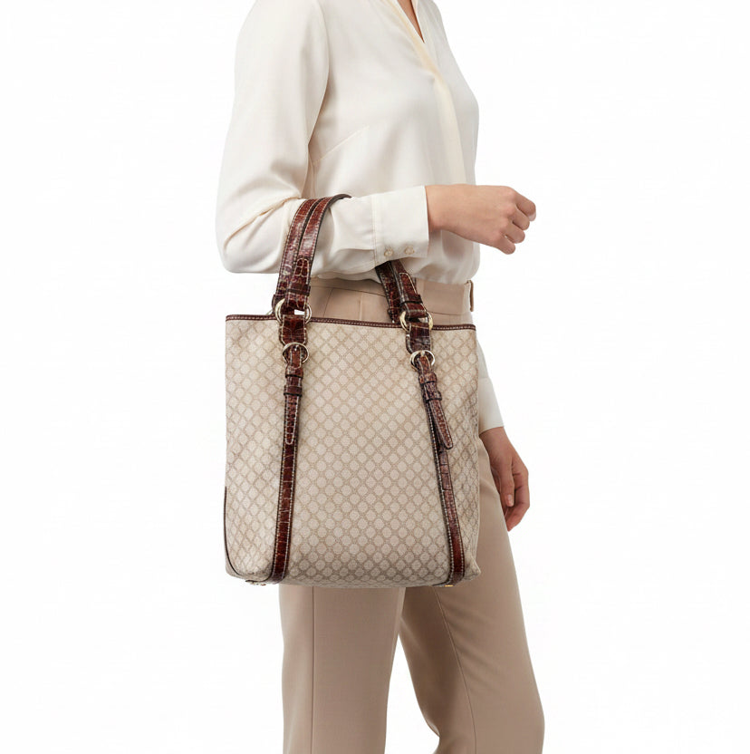 Celine Macadam Tote Bag - Beige, Brown, Canvas, Leather