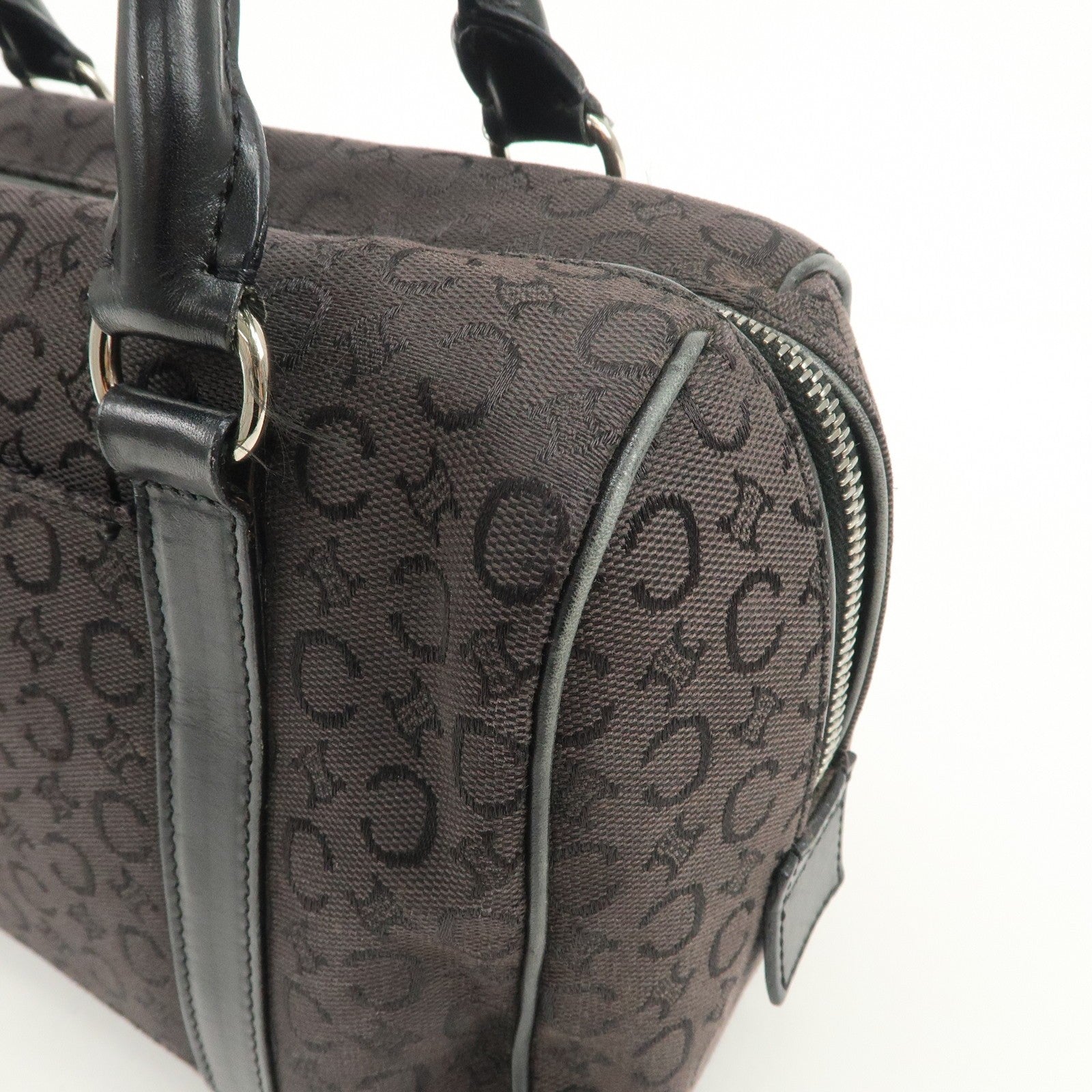 Celine C Macadam Boston Hand Bag - Black, Canvas, Leather 