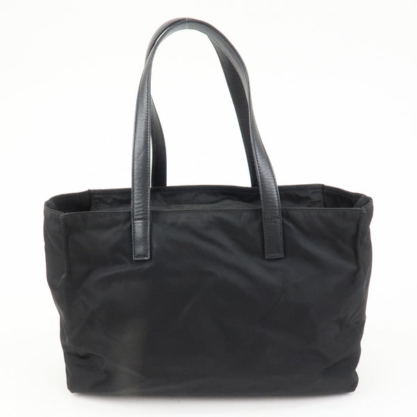 Prada Triangle Logo Tote Shoulder Bag - Black, Nylon Saffiano Leather