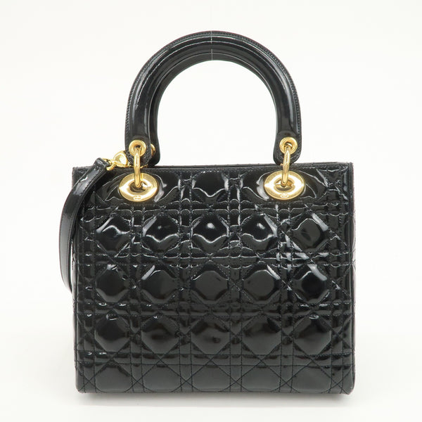 Christian Dior Lady Dior 2Way Hand Bag - Black, Patent Leather 