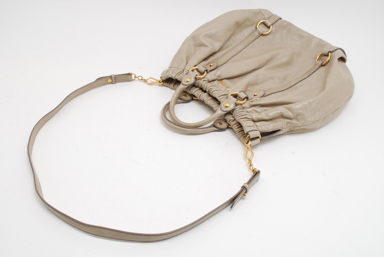 Miu Miu Vitello Lux 2Way Shoulder Tote Bag - Beige, Leather