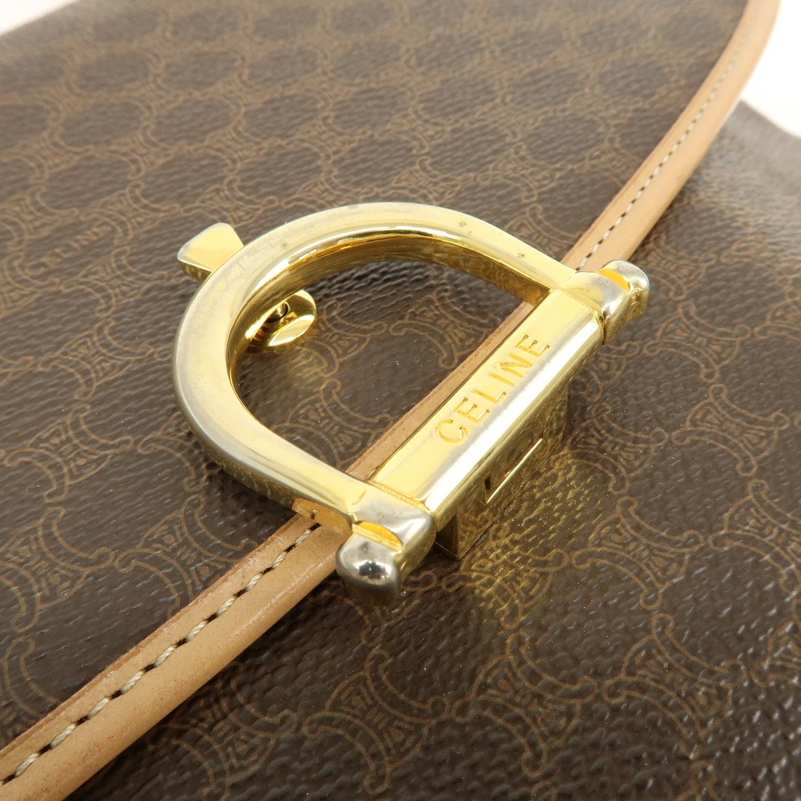 Celine Macadam Hand Bag - Brown Beige, PVC Leather 