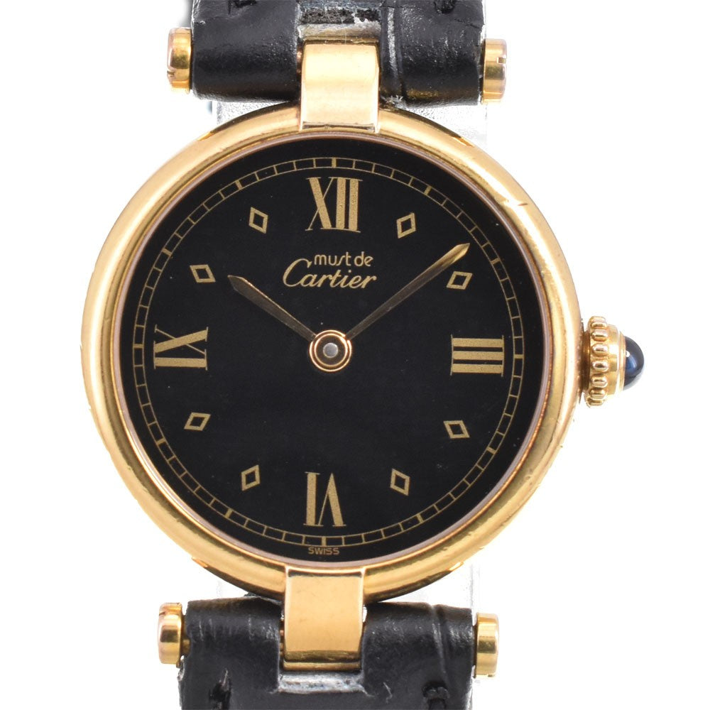Cartier Must Vendome Vermeil SM 590004 Wristwatch - Black, Leather