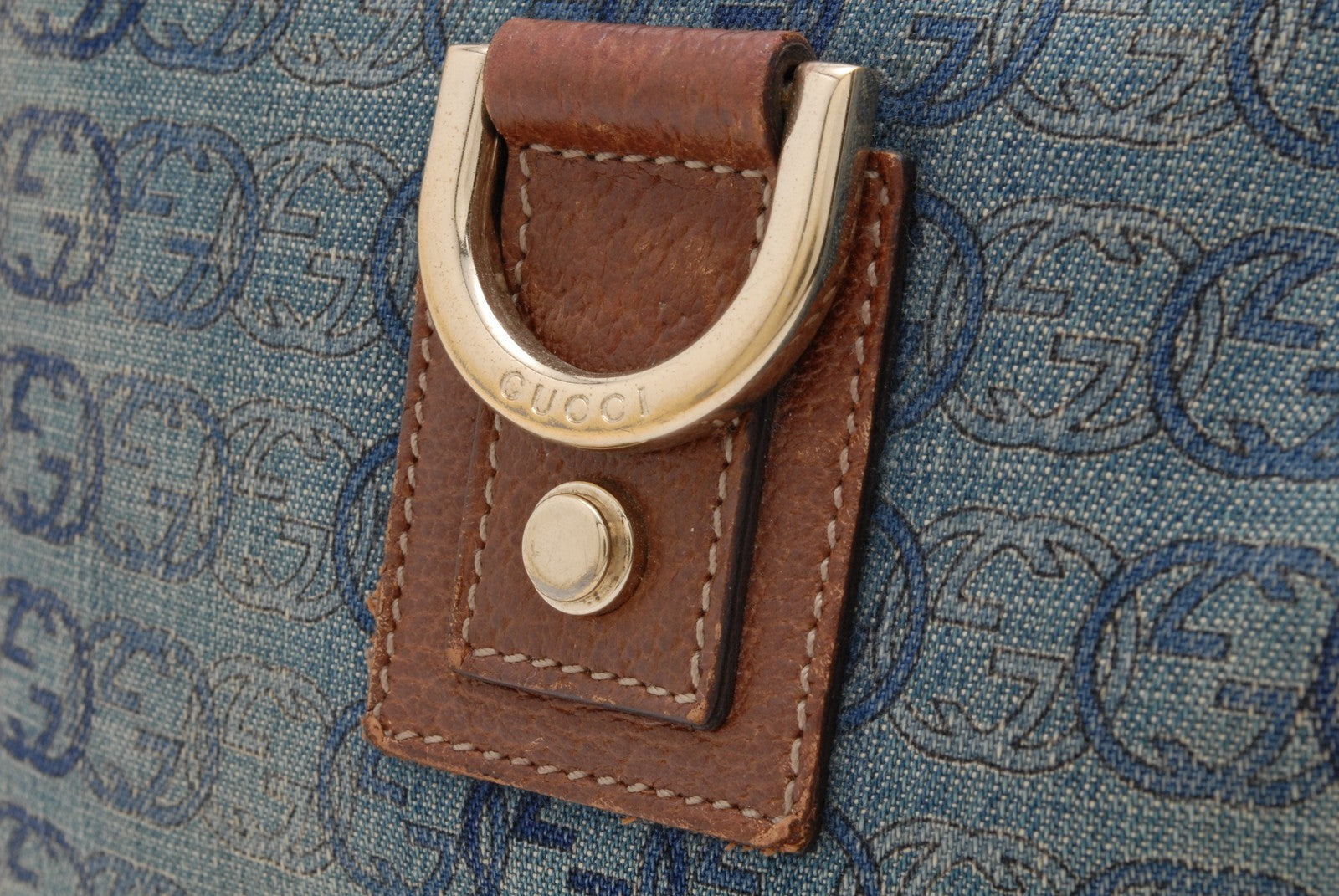 Gucci Denim Abbey D-Ring Shoulder Bag - Blue Brown, Canvas Leather