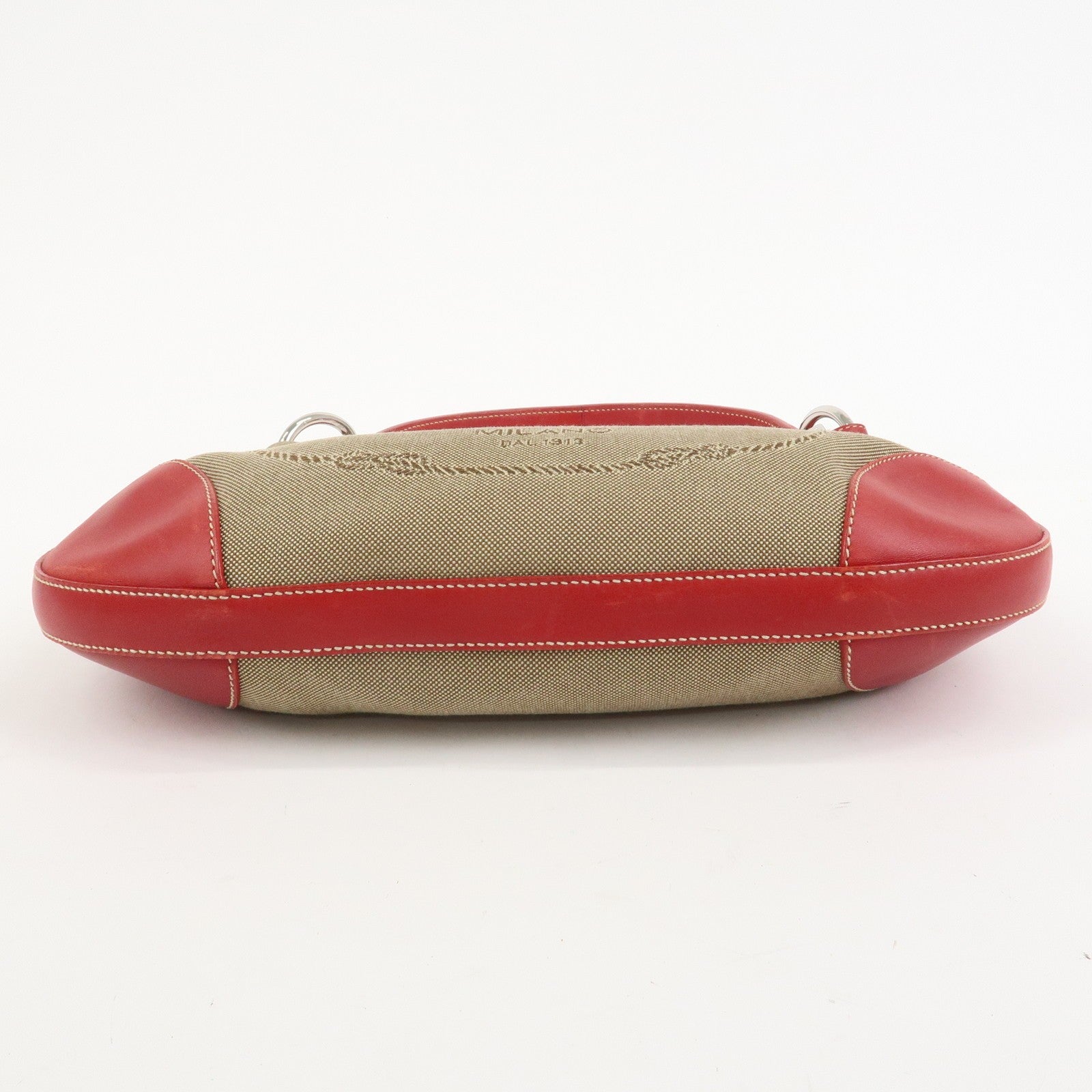 Prada Shoulder Bag - Light Brown, Red, Logo Jacquard, Leather