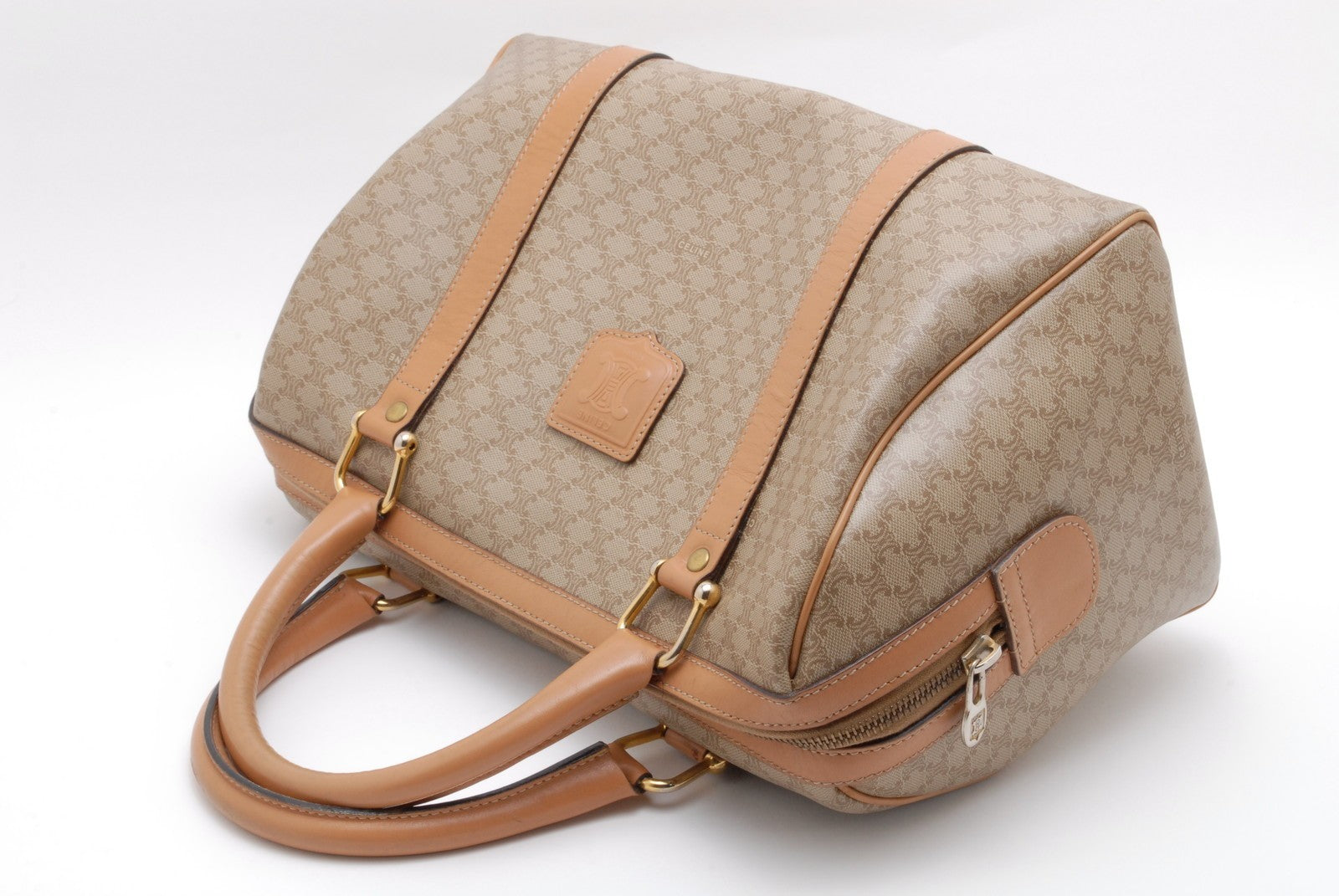 Celine Boston Bag Handbag - Beige Brown, PVC Leather