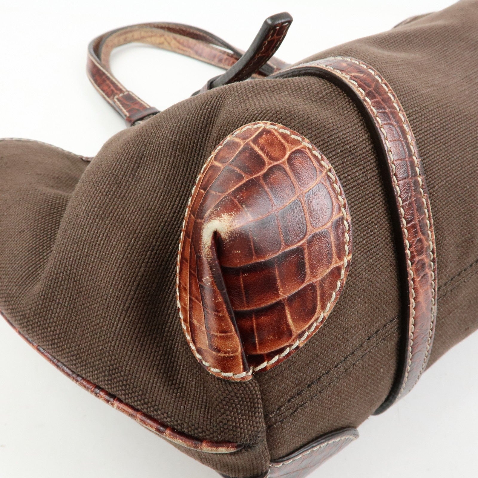 Celine Logo Canvas Tote Bag - Brown, Embossed Leather
