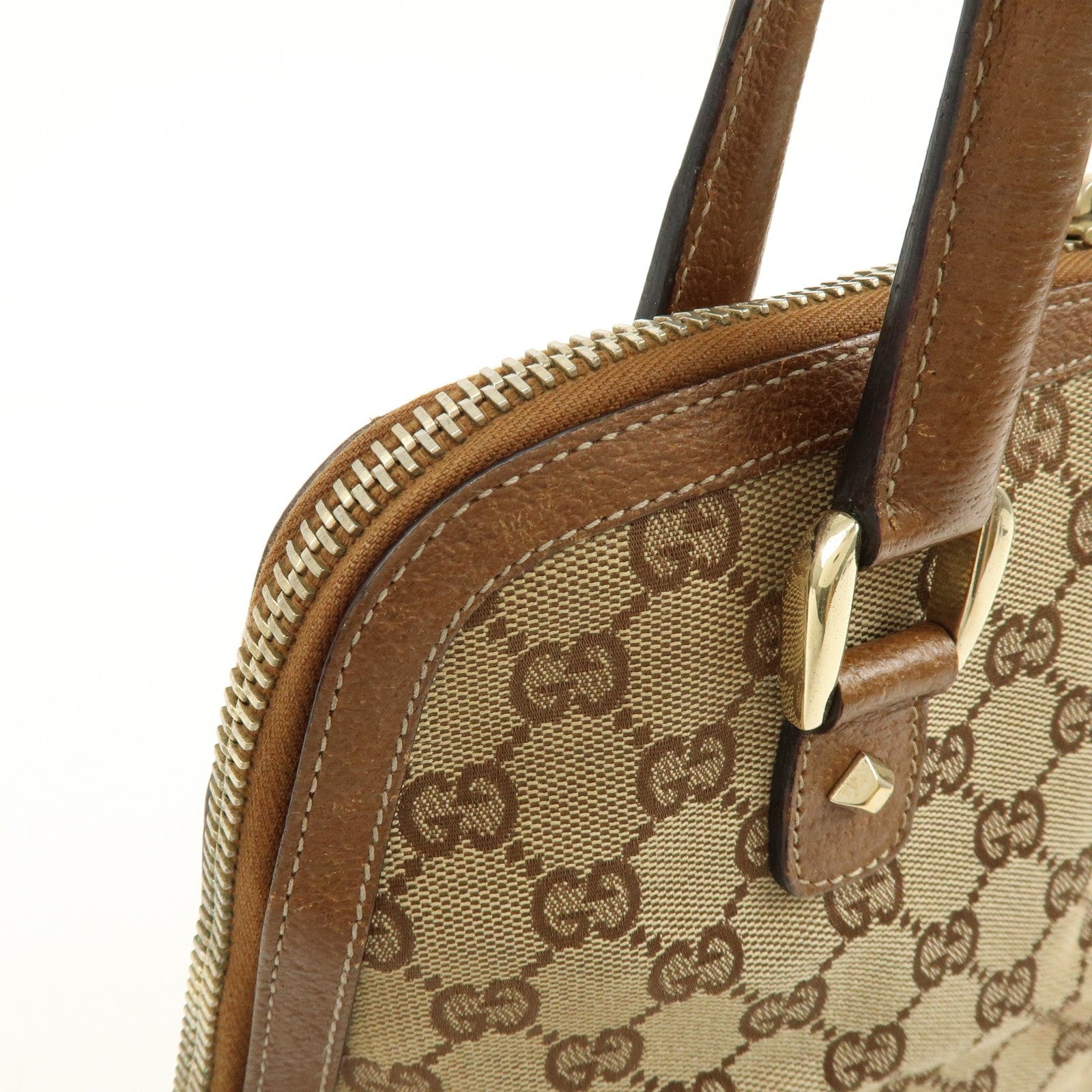 Gucci Hand Bag - Brown, GG Canvas, Leather 