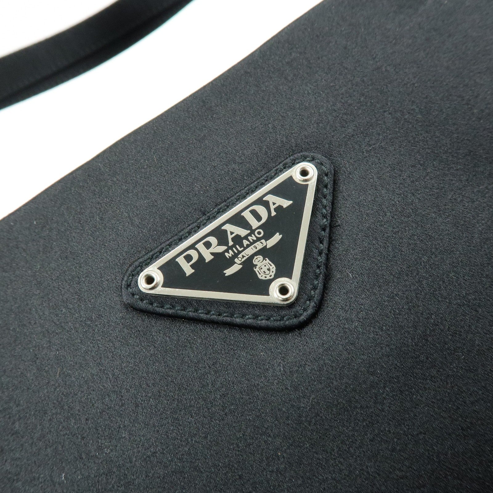 Prada Triangle Logo Tote Hand Bag - Black, Satin