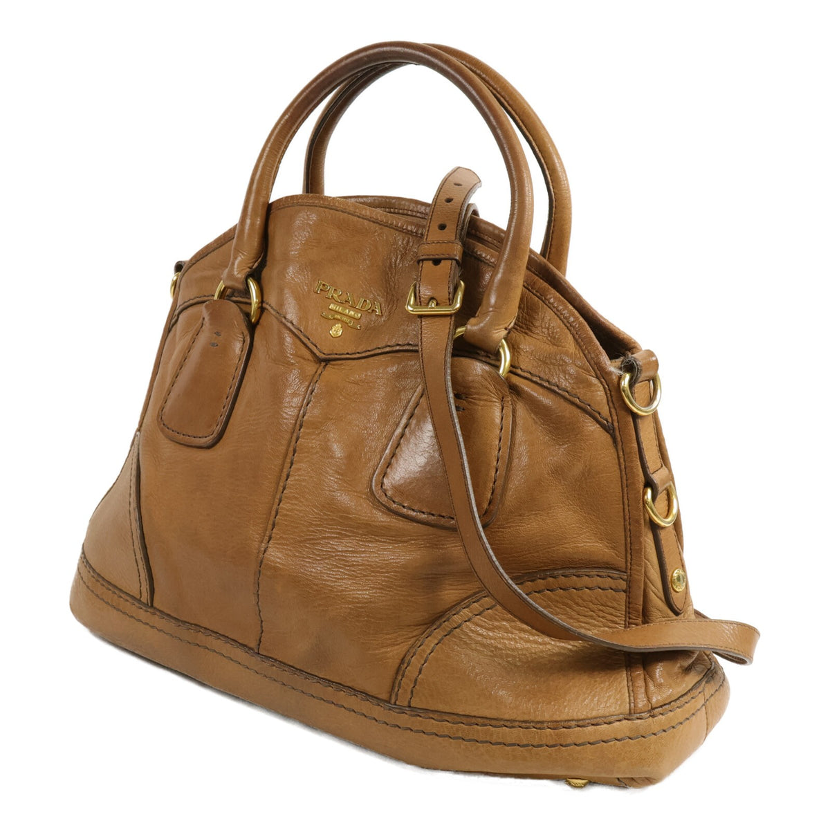 Prada Cervo Shine Bauletto Shoulder Bag - Brown, Deerskin Leather