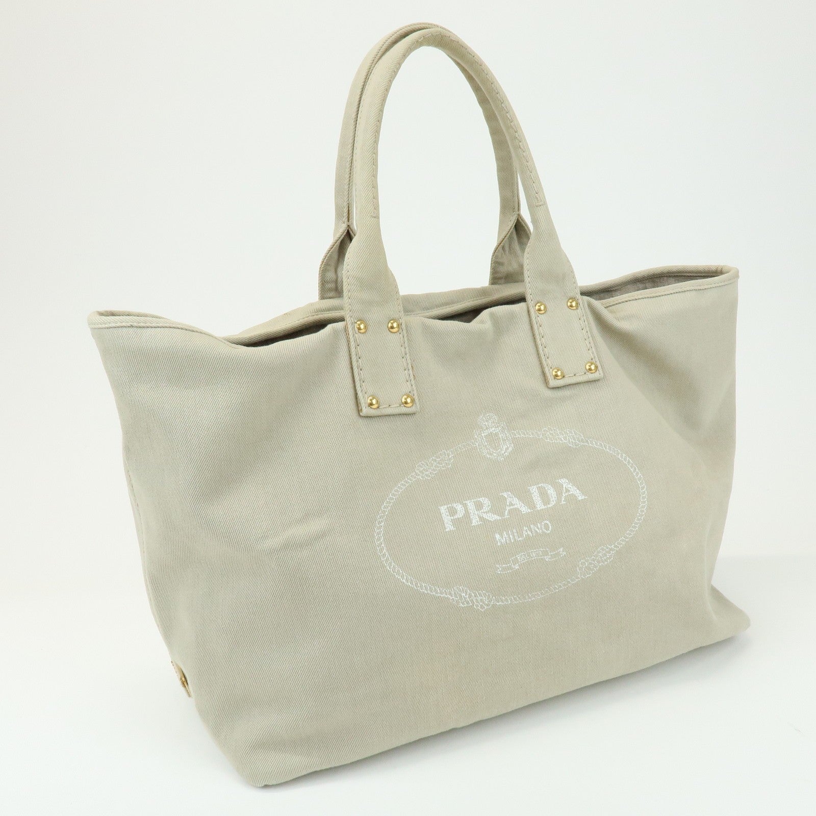 Prada Triangle Logo Tote Bag - Light Beige, Denim