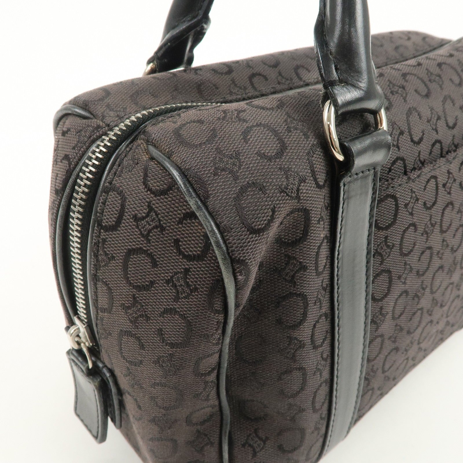 Celine C Macadam Boston Hand Bag - Black, Canvas, Leather 