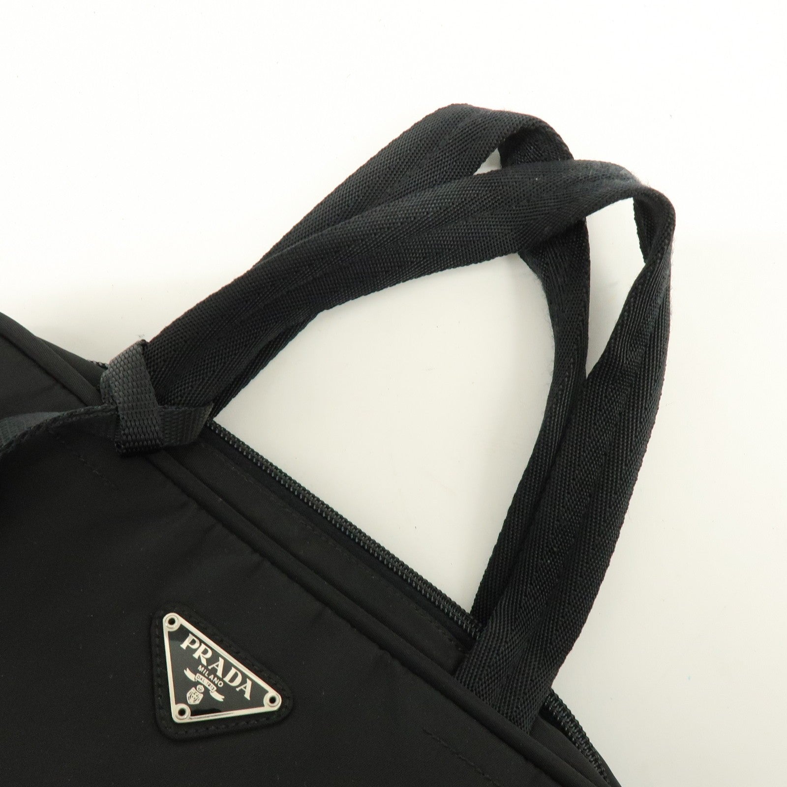 Prada Triangle Logo Hand Bag - Black, Nylon and Leather