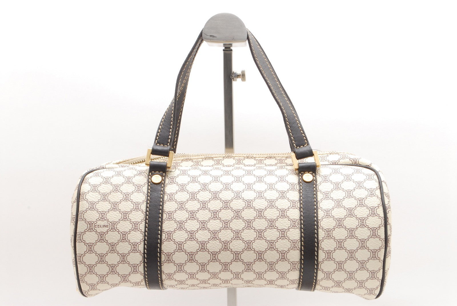 Celine Macadam Mini Boston Hand Bag - Ivory, PVC Leather