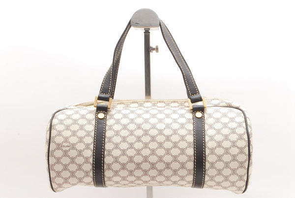 Celine Macadam Mini Boston Hand Bag - Ivory, PVC Leather 