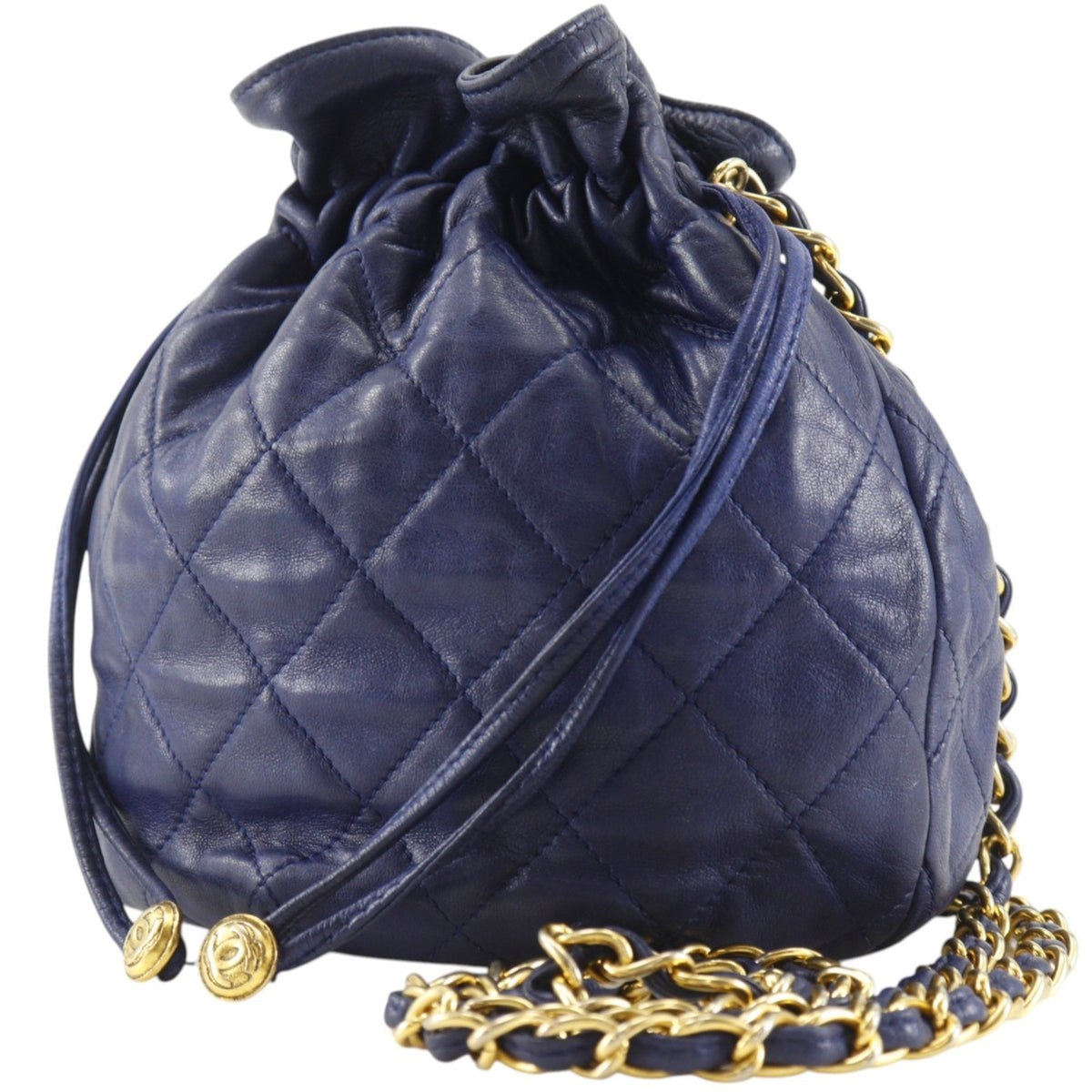 Chanel Matelasse Drawstring Shoulder Bag - Navy Blue, Lambskin