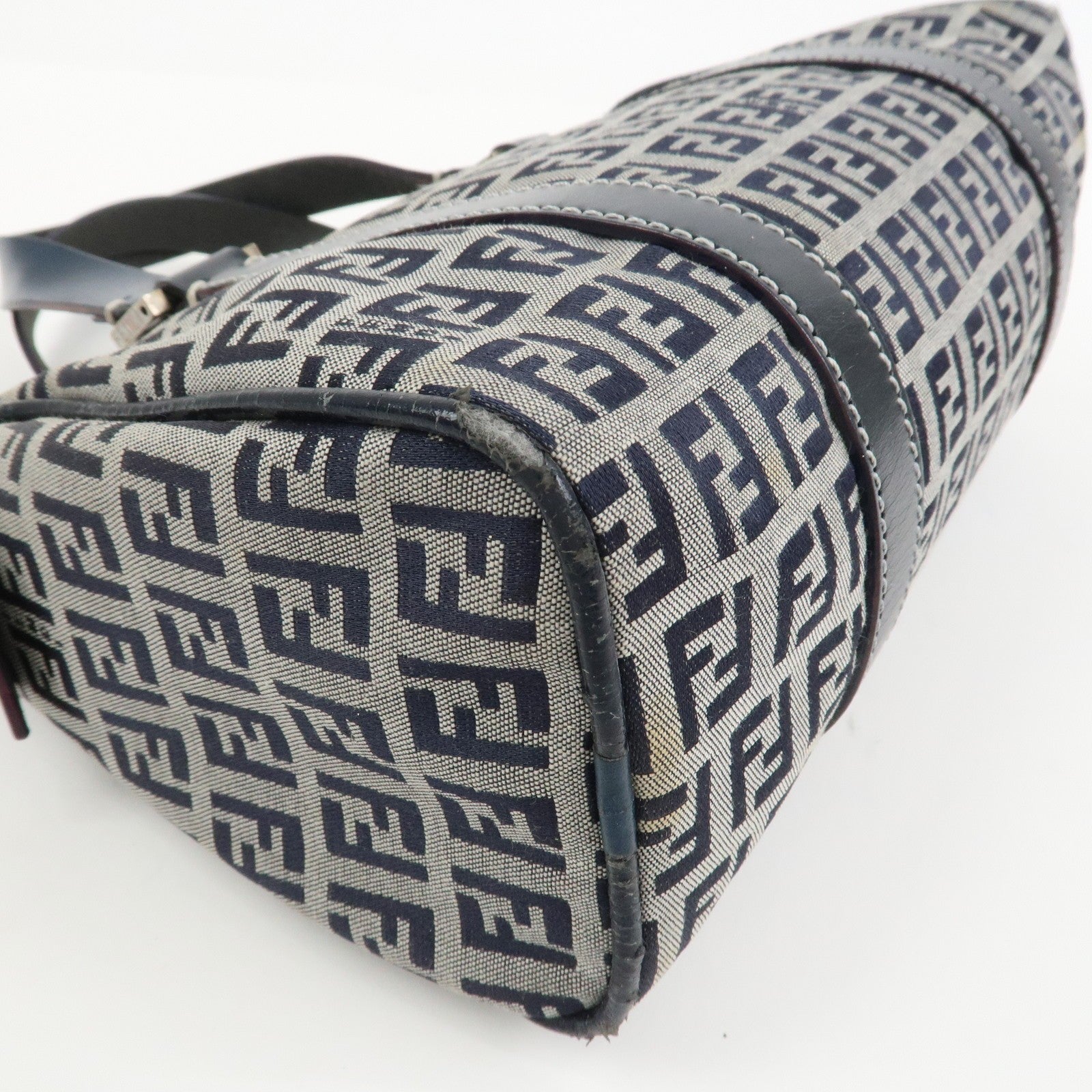 Fendi Boston Hand Bag - Navy, Canvas, Leather