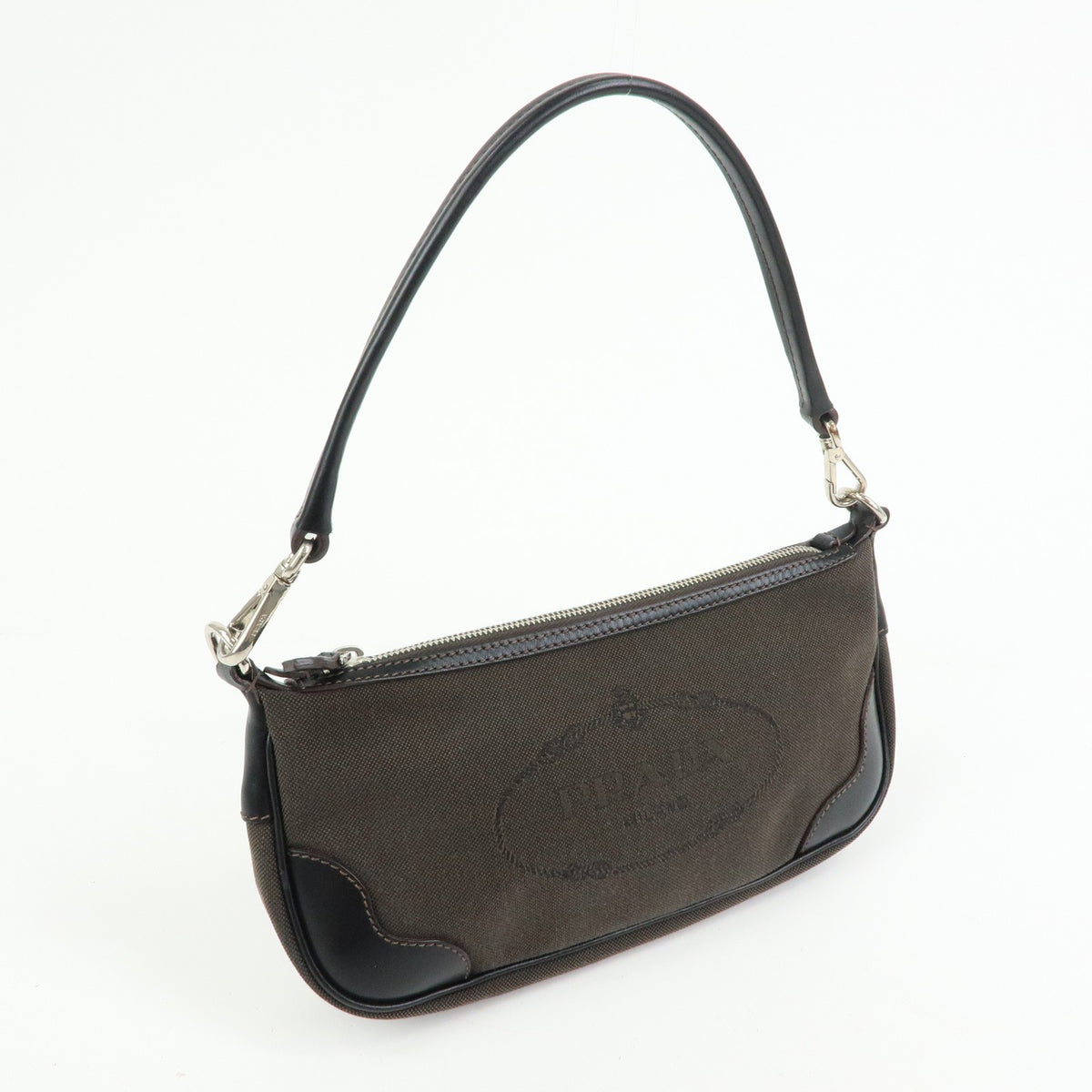 Prada Logo Jacquard Shoulder Bag - Dark Brown, Leather