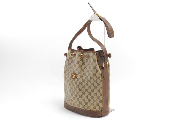 Gucci GG Supreme Drawstring Shoulder Bag - Brown, PVC Leather