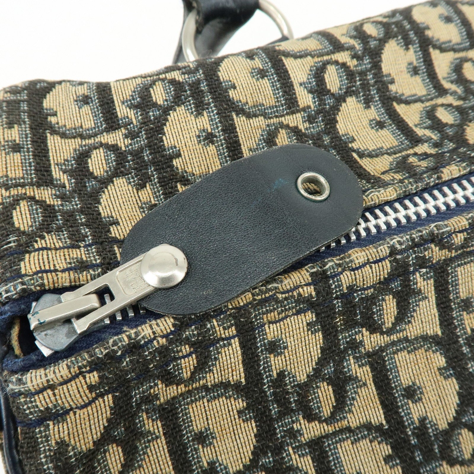 Christian Dior Trotter Boston Hand Bag - Beige Navy, Leather 