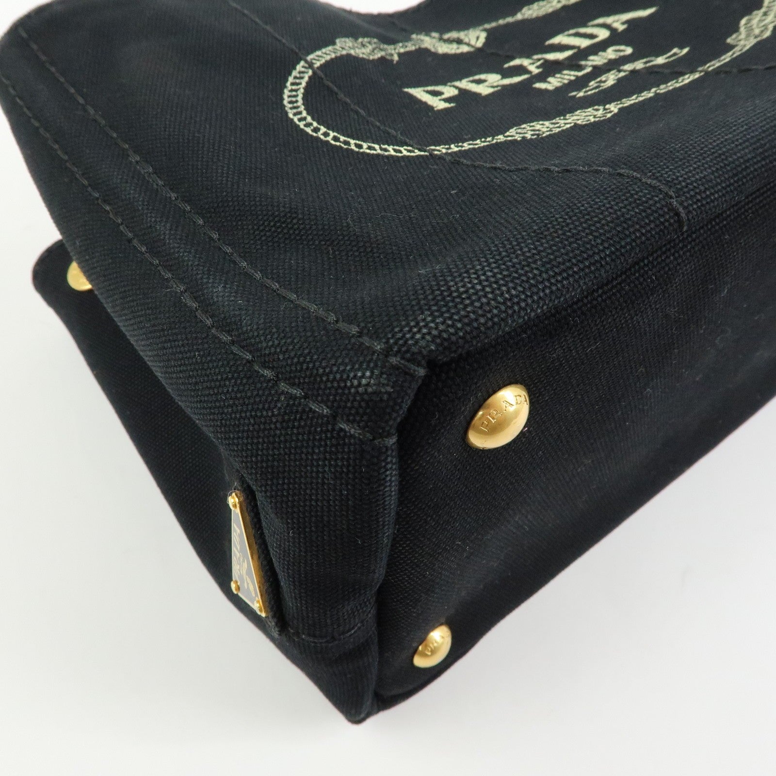 PRADA Canapa Triangle Logo Tote Bag - Black, Canvas