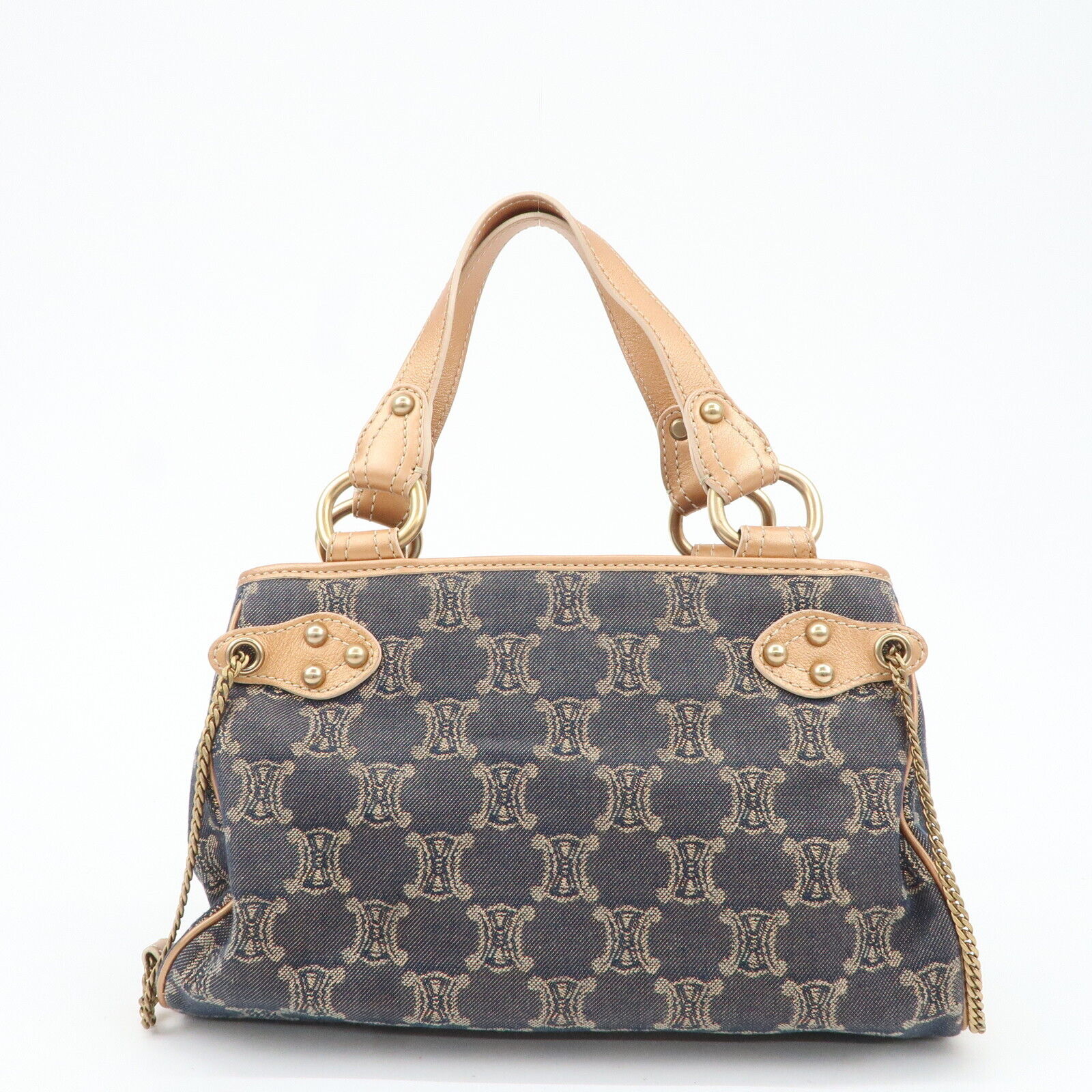 Celine Macadam Denim Leather Tote Bag - Navy/Brown, Denim/Leather