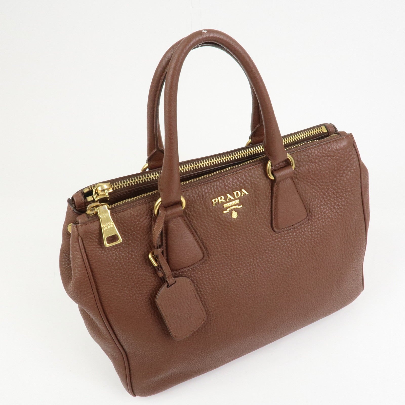 Prada Logo Hand Bag - Brown, Leather