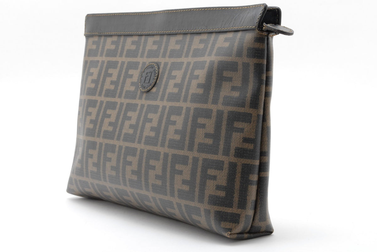 Fendi Zucca Monogram Clutch Bag - Brown, Leather