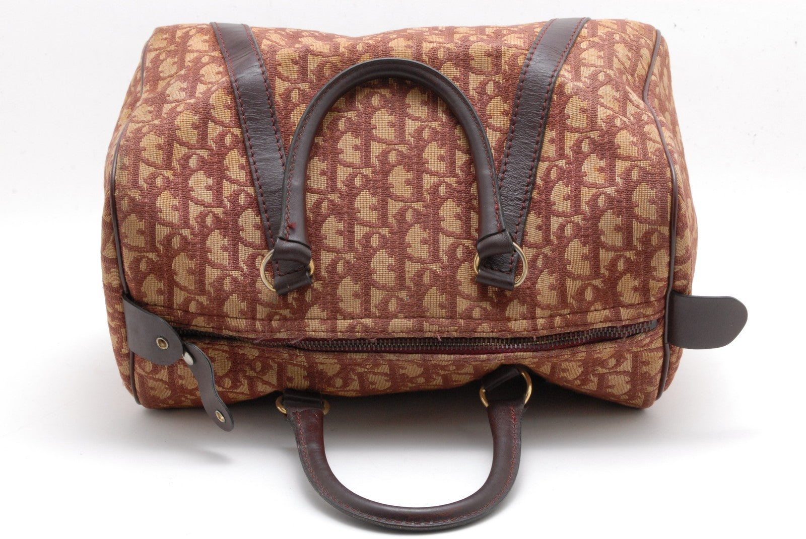 Christian Dior Trotter Boston Hand Bag - Burgundy Red, Canvas