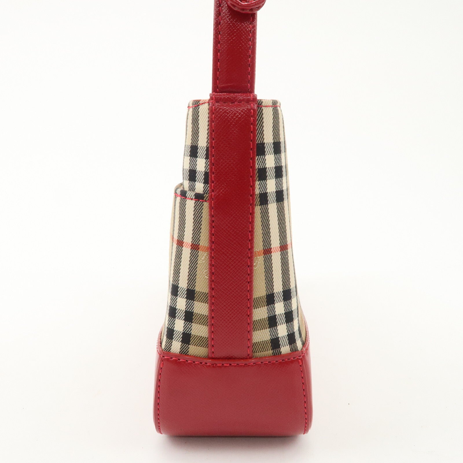 Burberry Nova Plaid Canvas Leather Shoulder Hand Bag - Red, Canvas
