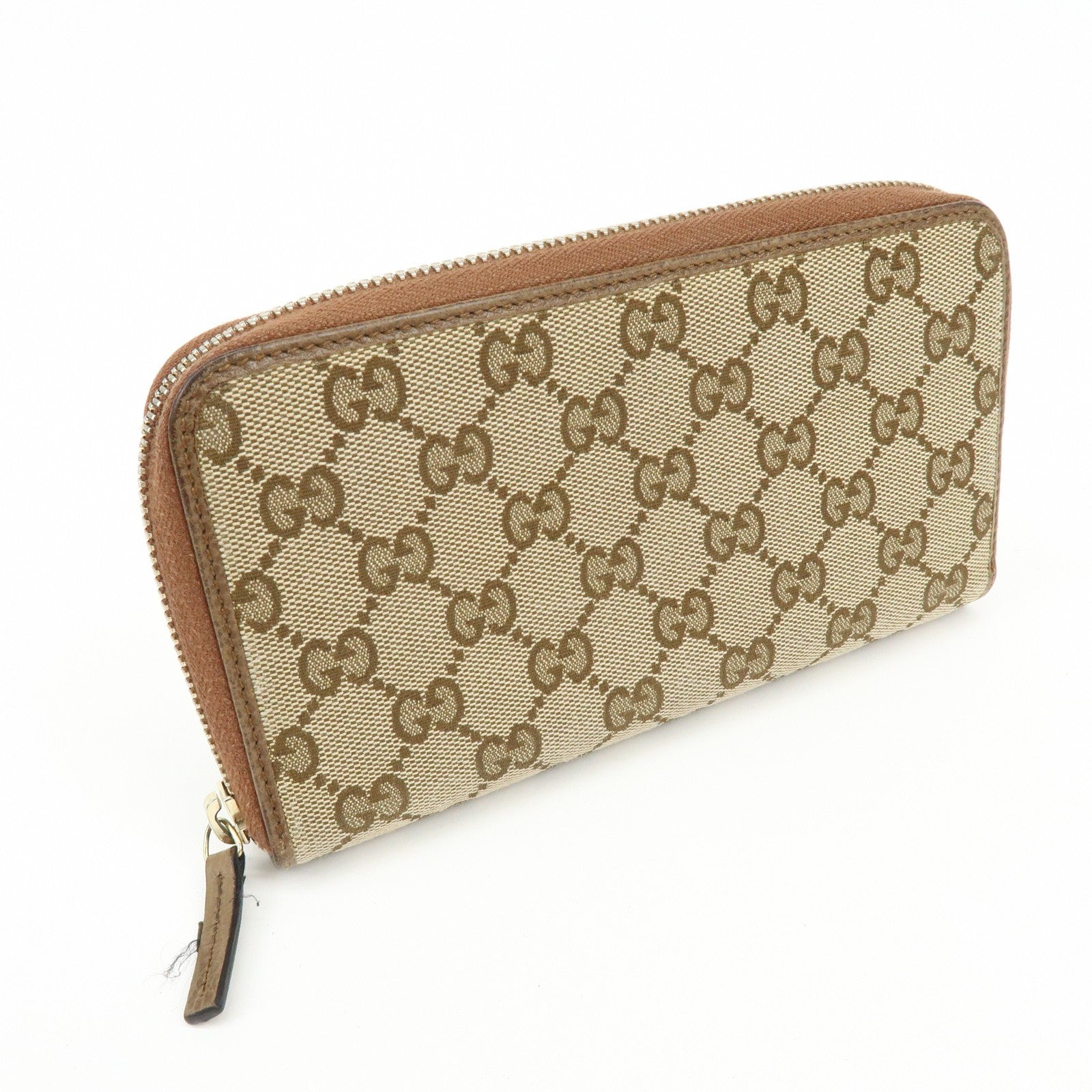 Gucci GG Canvas Leather Round Zippy Long Wallet - Beige, Brown, Canvas, Leather
