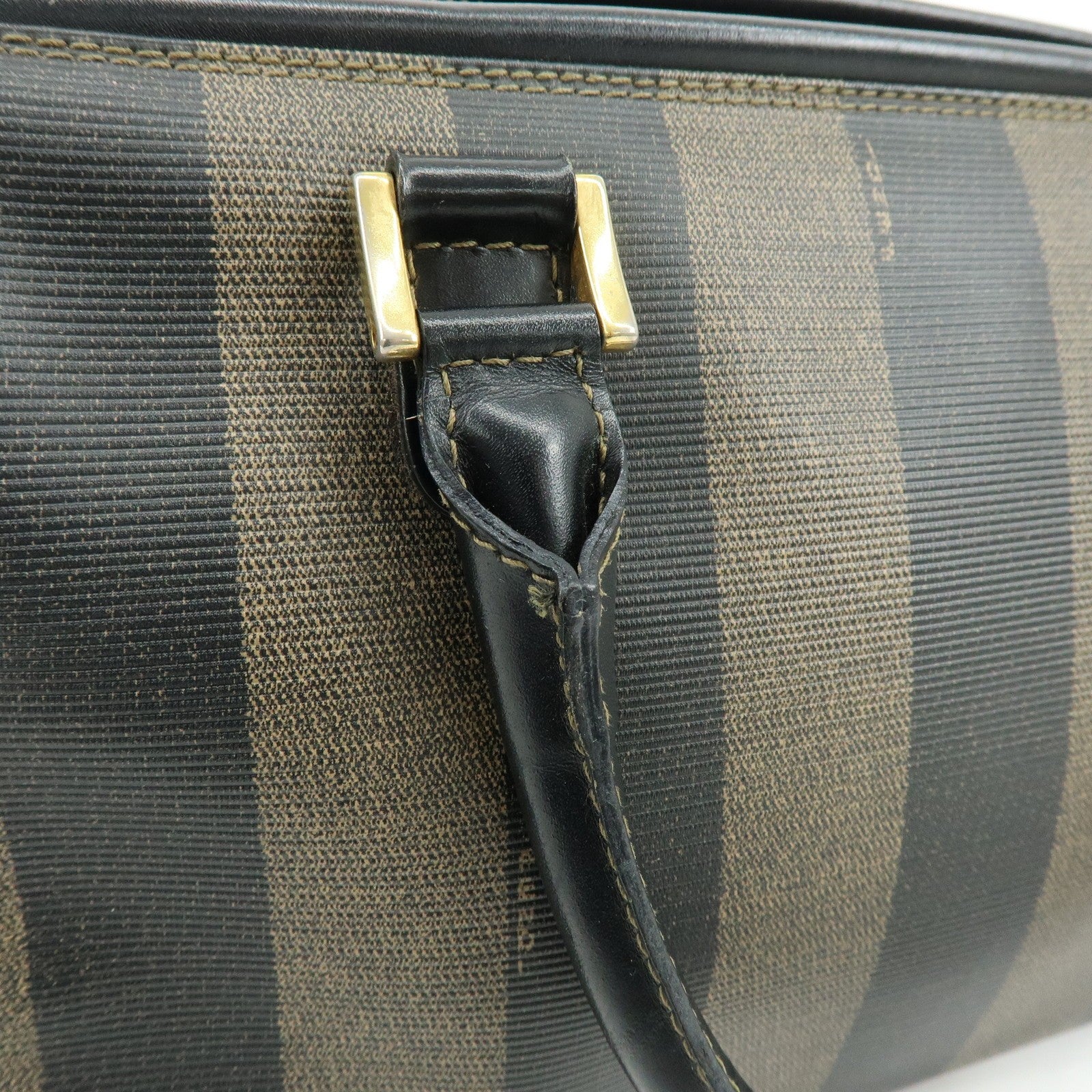 Fendi Pequin Boston Hand Bag - Black, Brown, PVC, Leather