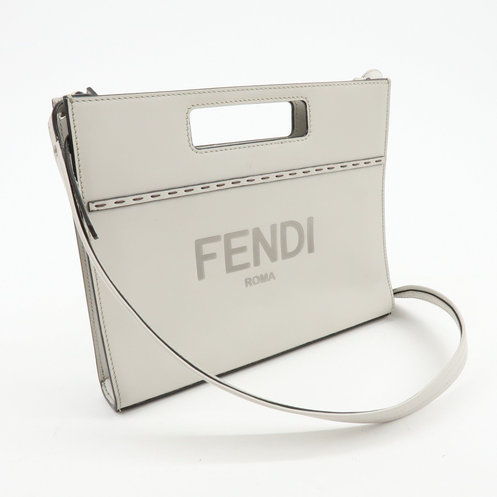 Fendi Logo Shoulder Bag - Light Grey, Leather