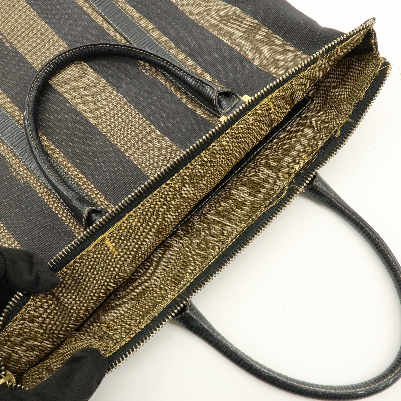 Fendi Pequin Canvas Leather Hand Bag - Brown, Canvas