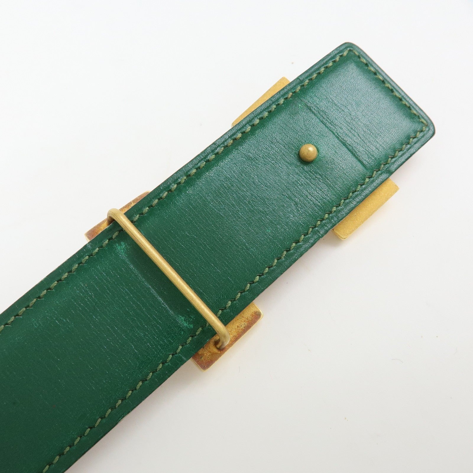 Hermès H Buckle Reversible Constance Belt - Gold Green, Veau Epsom Leather 