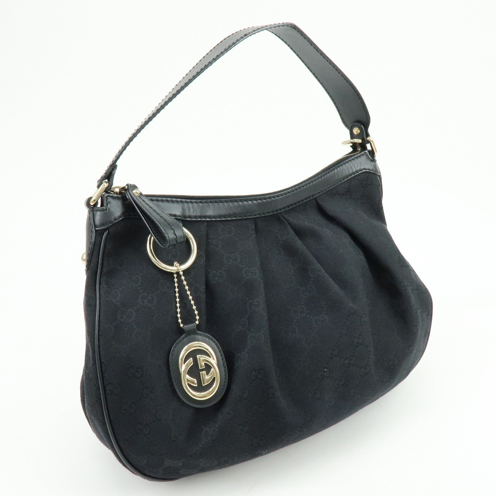 GUCCI Sukey GG Canvas Leather Shoulder Bag Black