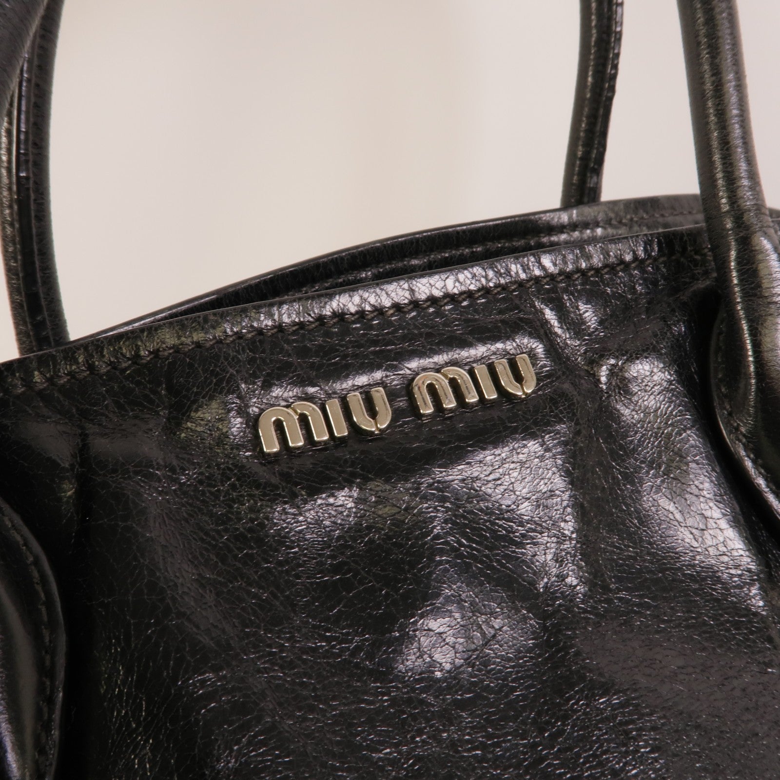 Miu Miu SHW Vitello Shine 2way Shoulder Bag - Black, Calfskin Leather