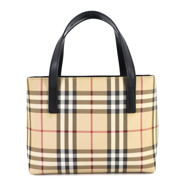 Burberry Plaid Hand Bag - Beige, Black, PVC, Leather