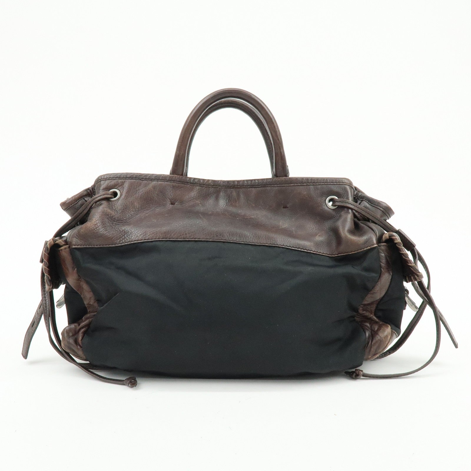 Prada Hand Bag Tote Bag - Brown, Black, Leather, Nylon